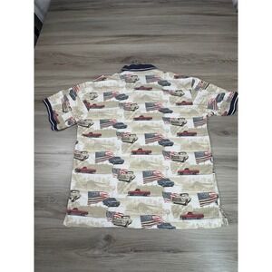 American Summer‎ Polo Shirt Mens Large Patriotic Trucks Flags Graphic Print
